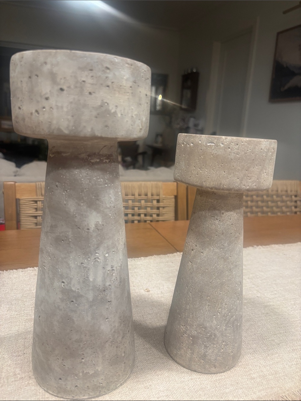 Oversized Cement Taper Candle Holders Set of 2 Modern Organic Decor